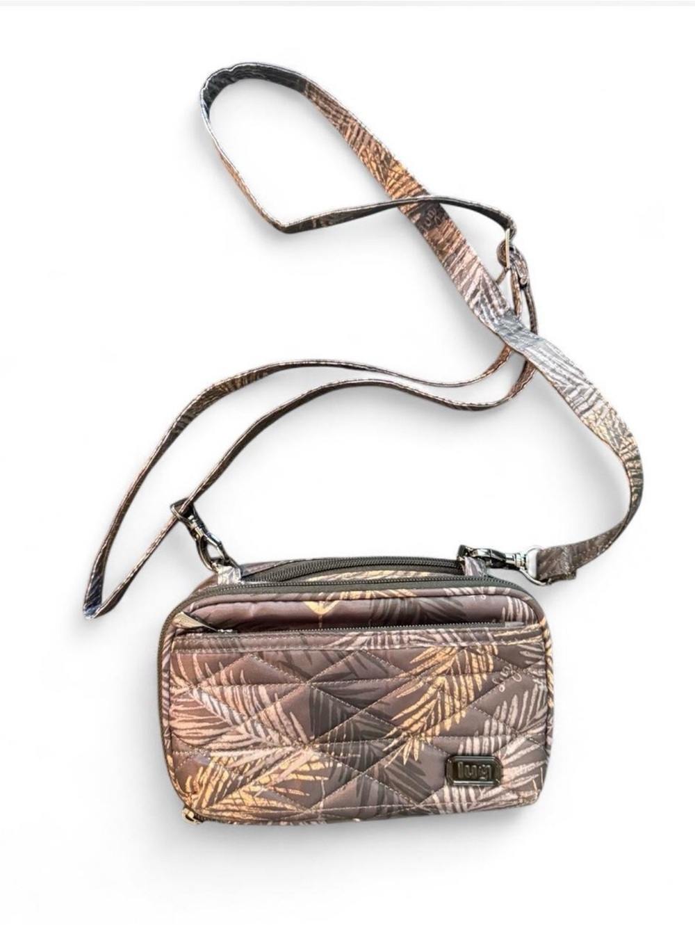 LUG Roundabout Convertible Crossbody Bag in the Tropical Fog pattern.